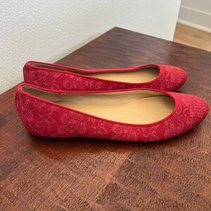 Talbots Ruby Red Lace Ballet Flats Preppy Coquette Christmas Holiday Sz 8.5